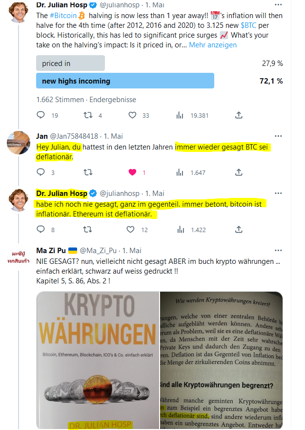 Ma_Zi_Pu's tweet image. BE HONEST FOR ONCE!
‼️#Levain ist #CakeDeFi - #CakeDeFi ist #Levain‼️
Are you kidding us❓
You are PROMOTING YOUR OWN PRODUCT here‼️

Or, why should ANYONE TRUST YOU❓ 
You deny even your own statements from your book (never said Bitcoin deflationary)⁉️
#ShockingTruth #JulianHosp
