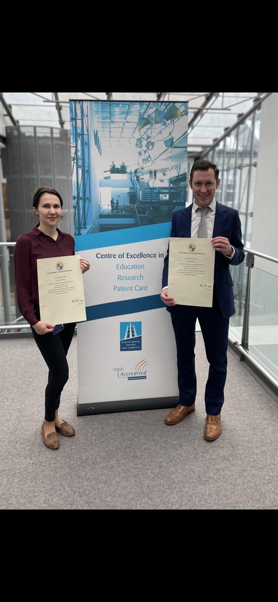 DentalSchoolTCD's tweet photo. Congratulations to Ms Sviatlana Anishchuk and Dr Angus Burns awarded M Ed (Higher Education) 
Sviatlana Anishchuk and Angus Burns graduated from TCD on Tuesday April 4th 2023 with Masters in Education, having completed the 3-year parttime programme in the School of Education TCD https://t.co/Gfjt9FXMXJ