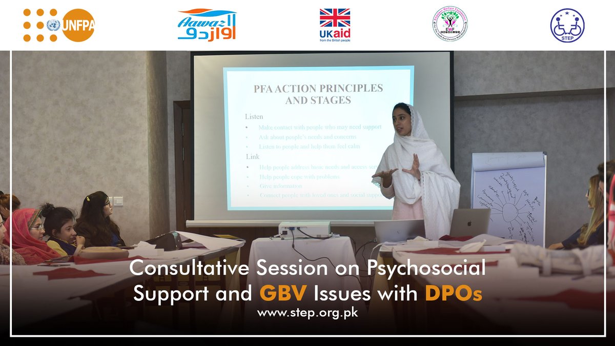 STEPPakistan's tweet photo. 𝐂𝐨𝐧𝐬𝐮𝐥𝐭𝐚𝐭𝐢𝐯𝐞 𝐒𝐞𝐬𝐬𝐢𝐨𝐧 𝐨𝐧 𝐏𝐬𝐲𝐜𝐡𝐨𝐬𝐨𝐜𝐢𝐚𝐥 𝐒𝐮𝐩𝐩𝐨𝐫𝐭 𝐚𝐧𝐝 𝐆𝐞𝐧𝐝𝐞𝐫-𝐁𝐚𝐬𝐞𝐝 𝐕𝐢𝐨𝐥𝐞𝐧𝐜𝐞 𝐈𝐬𝐬𝐮𝐞𝐬 𝐰𝐢𝐭𝐡 𝐃𝐏𝐎𝐬 held in Lahore on 14th April 2022.
#STEPPakistan #Disabilityrights #Womenwithdisabilities #GBV #StopGBVagainstWWD https://t.co/wpx0W7Egut