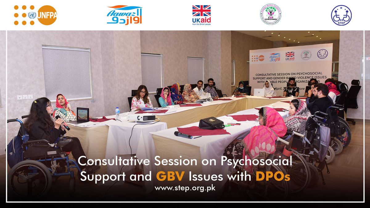 STEPPakistan's tweet photo. 𝐂𝐨𝐧𝐬𝐮𝐥𝐭𝐚𝐭𝐢𝐯𝐞 𝐒𝐞𝐬𝐬𝐢𝐨𝐧 𝐨𝐧 𝐏𝐬𝐲𝐜𝐡𝐨𝐬𝐨𝐜𝐢𝐚𝐥 𝐒𝐮𝐩𝐩𝐨𝐫𝐭 𝐚𝐧𝐝 𝐆𝐞𝐧𝐝𝐞𝐫-𝐁𝐚𝐬𝐞𝐝 𝐕𝐢𝐨𝐥𝐞𝐧𝐜𝐞 𝐈𝐬𝐬𝐮𝐞𝐬 𝐰𝐢𝐭𝐡 𝐃𝐏𝐎𝐬 held in Lahore on 14th April 2022.
#STEPPakistan #Disabilityrights #Womenwithdisabilities #GBV #StopGBVagainstWWD https://t.co/wpx0W7Egut
