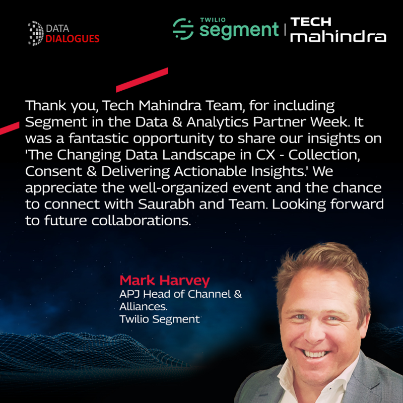 tech_mahindra's tweet photo. Join Saurabh Jha, Global Head, Data &amp; Analytics, Tech Mahindra, and Mark H., APJ Head of Channel &amp; Alliances, Twilio Segment, as they share the importance of utilizing #CustomerDataPlatforms in the face of global challenges.

Watch: https://t.co/Cd4G8felkH

#NxtNow #TwilioSegment