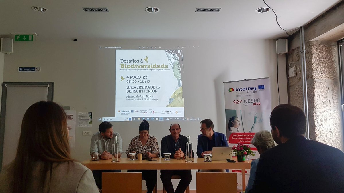 fgusal's tweet photo. Hoy estamos en Covilhá, sede de la @UBI_pt, celebrando la 4.ª mesa del proyecto #INESPO PLUS sobre Desafíos de la #Biodiversidad, en la que intervienen Miguel Luzana y Víctor Colino, investigadores de la @usal de Biodiversidad, Diversidad humana y Biología de la Conservación. https://t.co/Q1WS2S1I79