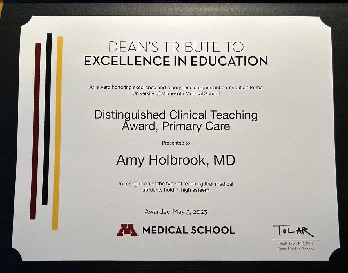 Amy Holbrook, MD (@amyholbrookmd) on Twitter photo Honored to accept the <a href="/umnmedschool/">UMN Medical School</a> 2023 Distinguished Clinical Teaching Award - Primary Care, alongside my friend and colleague Dr. Peter Lund, the <a href="/umngoldhumanism/">UMN Med Gold Humanism Honor Society</a> Leonard Tow Faculty Award winner ❤️🤓 <a href="/Abbott_IM/">Abbott Northwestern Internal Medicine Residency</a> <a href="/ANWHospital/">Abbott Northwestern Hospital</a> #IMproud Honored to accept the <a href="/umnmedschool/">UMN Medical School</a> 2023 Distinguished Clinical Teaching Award - Primary Care, alongside my friend and colleague Dr. Peter Lund, the <a href="/umngoldhumanism/">UMN Med Gold Humanism Honor Society</a> Leonard Tow Faculty Award winner ❤️🤓 <a href="/Abbott_IM/">Abbott Northwestern Internal Medicine Residency</a> <a href="/ANWHospital/">Abbott Northwestern Hospital</a> #IMproud