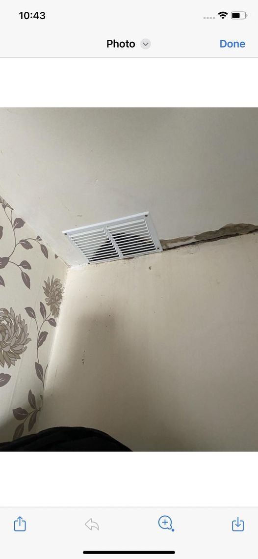 This is how Clarion Housing deal with a hole in the ceiling for 2 years, (the leak is still ongoing). They cover the hole with a vent to make is aesthetically pleasing !!!

#housingdisrepair