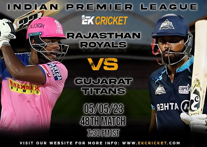 ekcric_sports's tweet photo. GTvRR… The two sides will clash at the Sawai Mansingh Stadium in Jaipur, which will host its third match of the season.
Keep Predicting & Support on your favorite team.
#EKCricket #GujaratTitans #RajasthanRoyals #match48 https://t.co/Roe0JITH7p