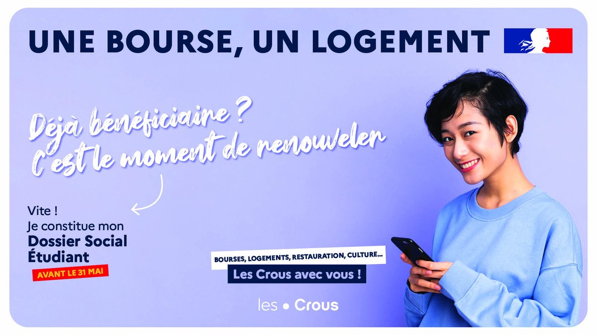 etudiantgouv's tweet photo. Vous bénéficiez déjà d’une bourse ? N’attendez pas le dernier moment ! Renouvelez vos droits dès maintenant en constituant votre dossier social étudiant 👉 https://t.co/VsuNV2y0ej https://t.co/MNdPAMbmRq
