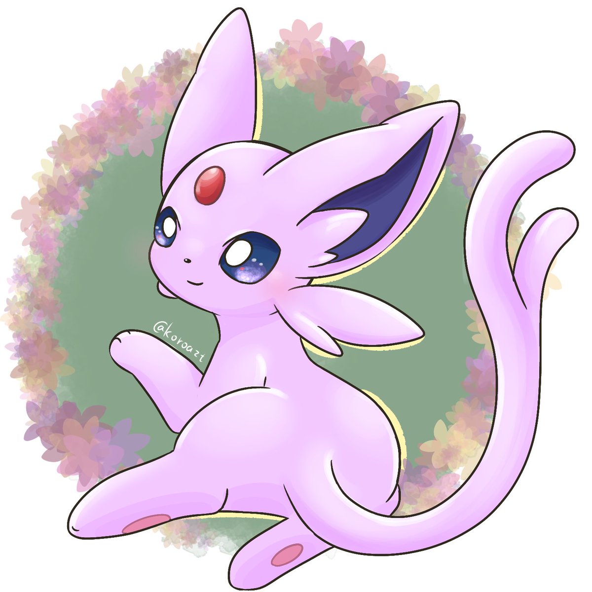 espeon no humans pokemon (creature) smile solo closed mouth twitter username forehead jewel  illustration images
