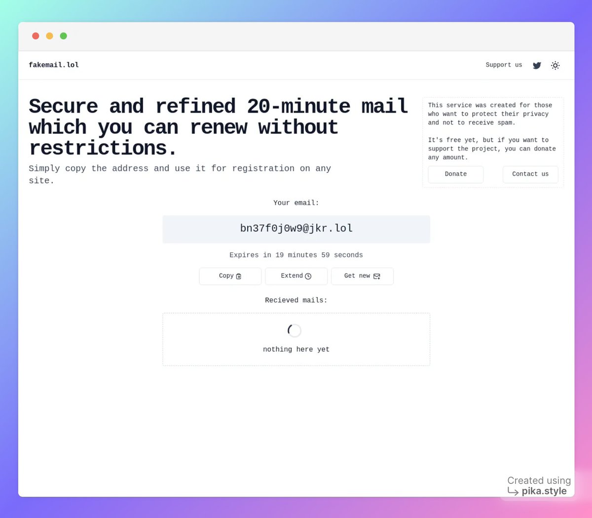 fakemail_lol's tweet image. We&apos;re excited to announce the launch of our new website fakemail.lol! Now you can create disposable email addresses for secure sign-ups and tracking of your email activity. And the best part - it&apos;s forever free! Come and use it for your online safety and peace of mind.