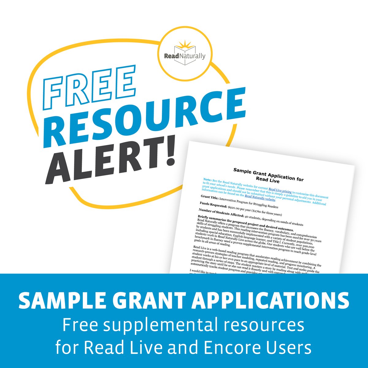 ReadNaturally's tweet photo. Need a grant for Read Naturally materials? Use these documents to help you get started: https://t.co/veLRLN6VmM Please remember that these are simply guidelines to aid you in your grant applications and should not be submitted without your personal adjustments.
#ReadLive #EdTech https://t.co/n4c2vHlK3C