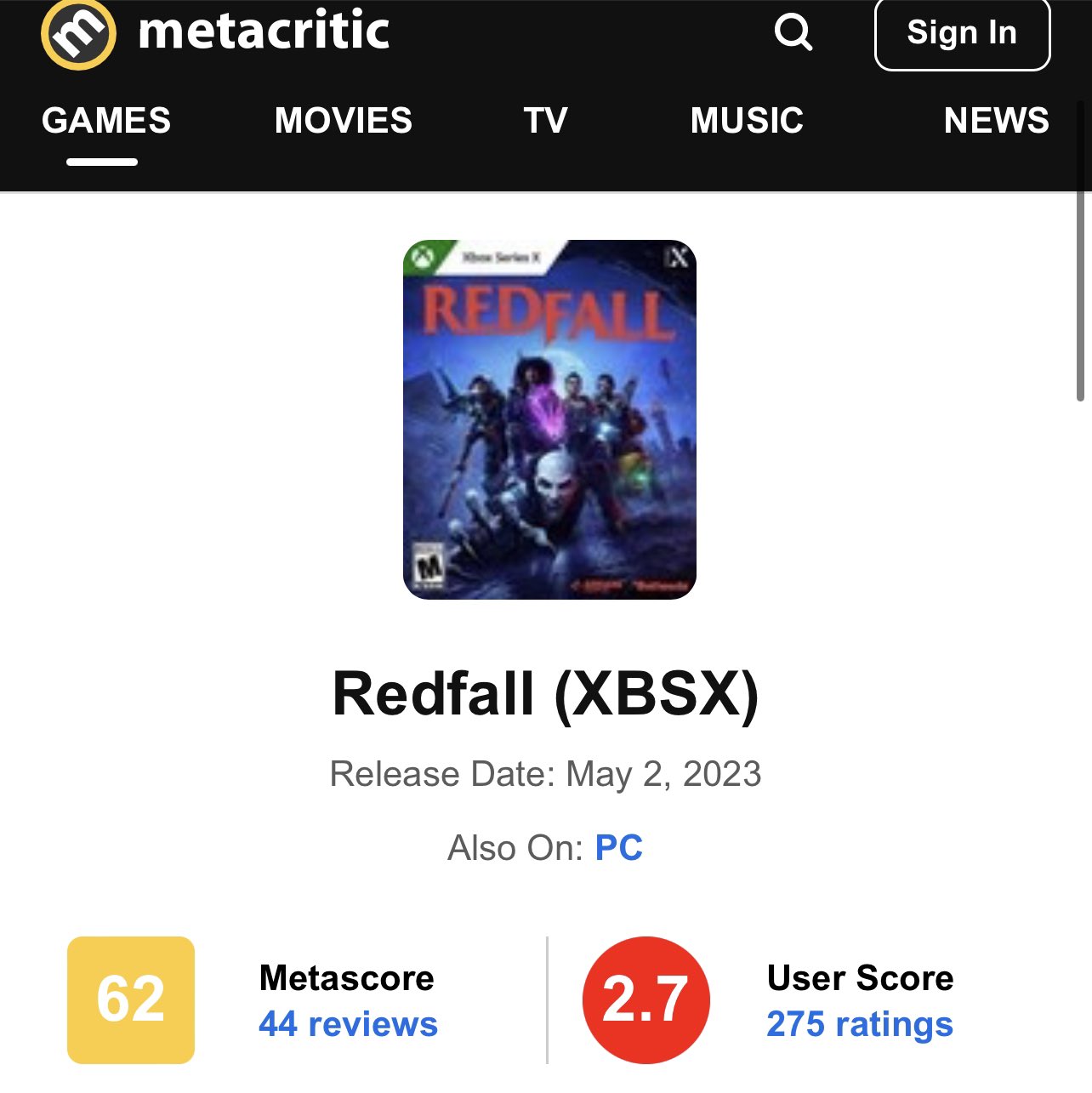 THE RED DRAGON on X: IGN has posted their Redfall Review and given it a  4/10. The biggest 1st Party Xbox AAA $70 Exclusive in years continues its  descent on Metacritic to