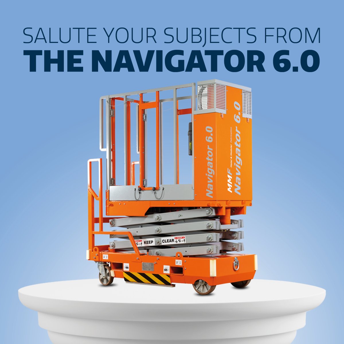 Our first product is the #Navigator 6.0, a Manual Lift #AccessPlatform 💎 Lord it up from a lofty 6-metre height. This ZERO EMISSIONS platform is powered by unseen forces and requires no batteries or power source! #Hire yours now: bit.ly/3Vvnf6D