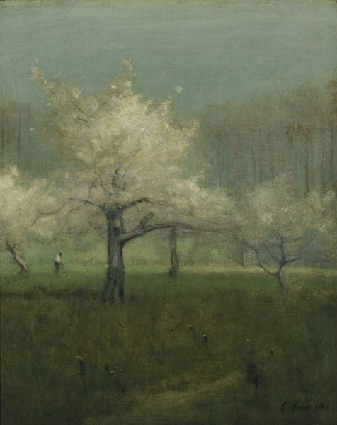 It's the season for 'Apple Blossom Time' The painter George Inness treated #landscape as an inspiration for private meditation. George Inness (1825-1894) - Apple Blossom Time, 1883, oil on canvas, 27 1/8 x 22 1/8 in., Bequest of J. Mitchell Elliot at PAFA Museum, #1952.22.2