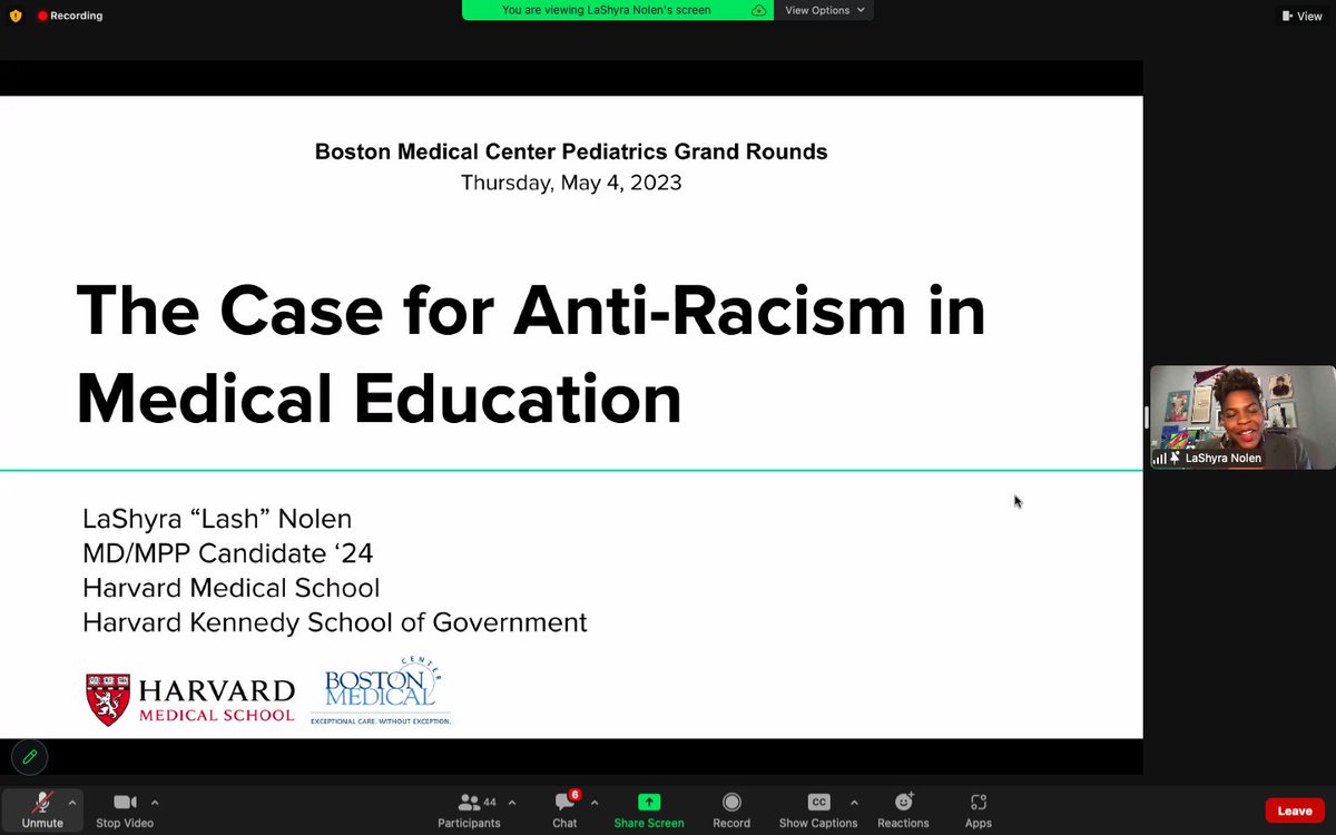 Thrilled to welcome @LashNolen to #Pediatrics Grand Rounds @The_BMC . She is an incredible leader who is speaking on the Case for Anti-Racism in Medical Education.