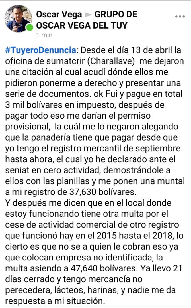 harcilio's tweet photo. En verdad el gobierno de charallave quiere que se desarrolle la industria y el comercio? Amenazas, extorsión, acoso causa daños a la salud del charavallense sin que al gobierno central y autoridades les importe en lo absoluto. https://t.co/em422Da4Hg