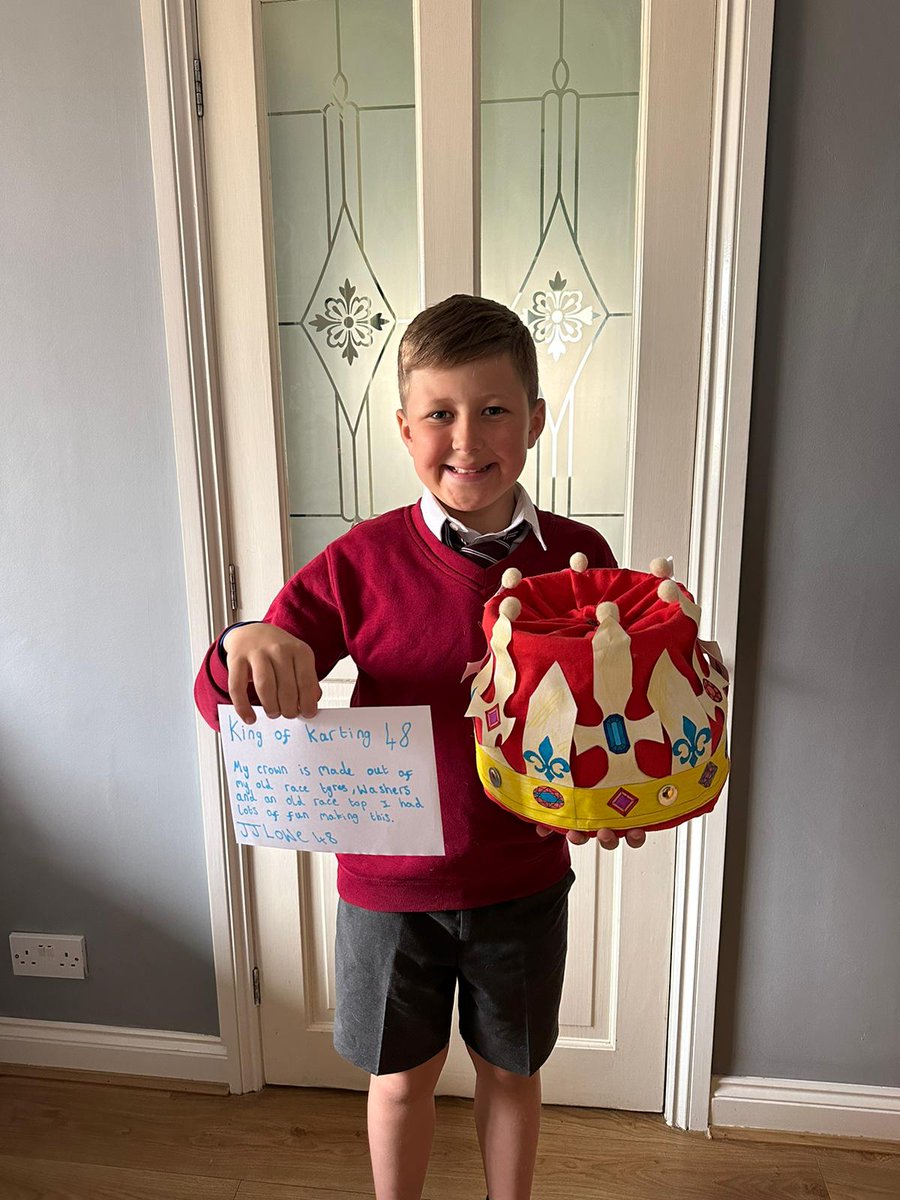 lowey548's tweet photo. All set for @RoyalFamily king of karting JJ! His crown he made for school out of his old race tyres, washers for jewels &amp; old race top 🤴 
@katemiddletonus @PrinceofWalesSW @WilliamCatherin https://t.co/3ZfuTZIGLl