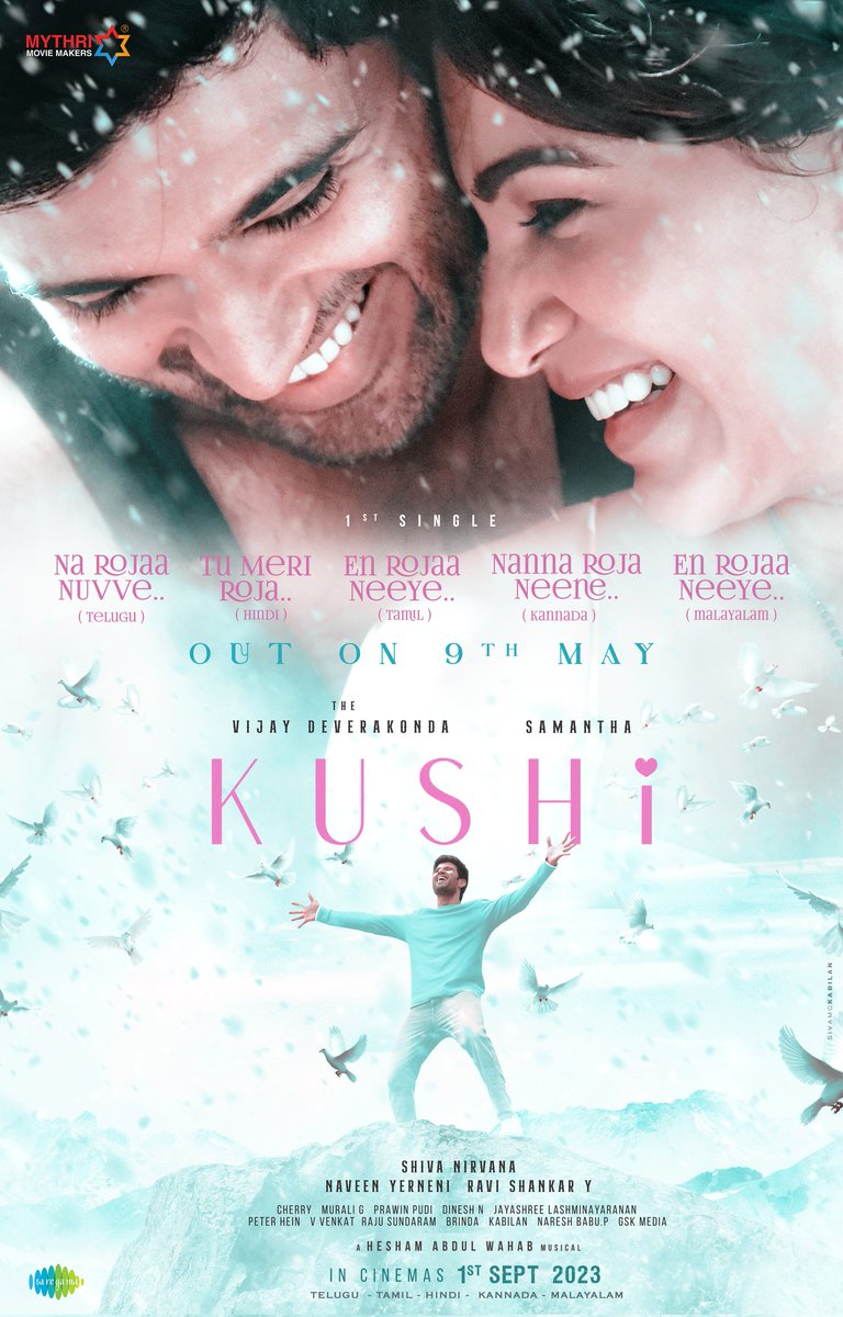 FilmyFlex's tweet photo. #filmyflex :- #Kushi First Single Song #EnRojaaNeeye Out On May 9th
Direction - Shiva Nirvana ( Ninnu Kori, Majili, Tuck Jagadish)
Starring - #VijayDeverakonda,#Samantha
Music - Hesham Abdhul Wahab (Hridayam)
Worldwide Release On Sep 1st
Telugu- Tamil - Kannada - Malayalam https://t.co/tG3mUlPsDv