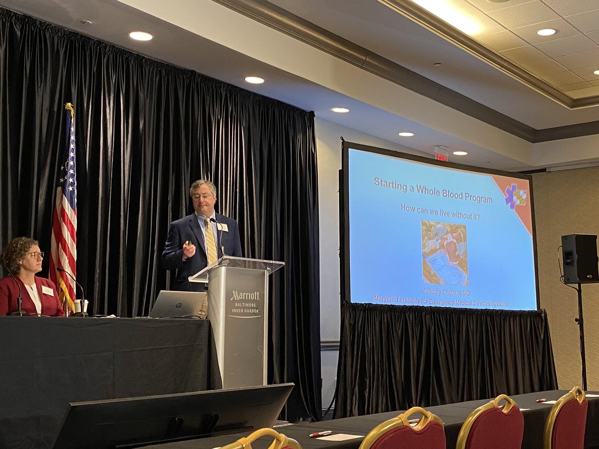 And we’re off. Starting <a href="/PCounterpoint/">Point/Counterpoint</a> conference with intro by Tom Scalea and first moderator <a href="/carrievaldezmd/">Carrie Valdez, MD</a>. Tim Chizmar from @MarylandEMS talking about #WholeBlood in #trauma.