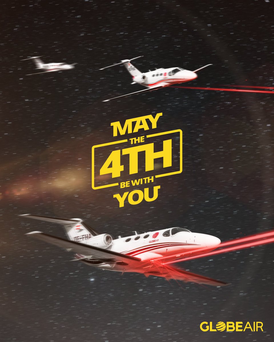 Experience the power as you awaken the force cruising through the skies in a galaxy not so far away with #MyPrivateJet 🚀 Happy Star Wars Day from the Jedi #DreamTeam 🛸 #StarWarsDay #StarWars #maythe4thbewithyou #GlobeAir #FlyGlobeAir #privatejet #aviation #StarWarsMemes