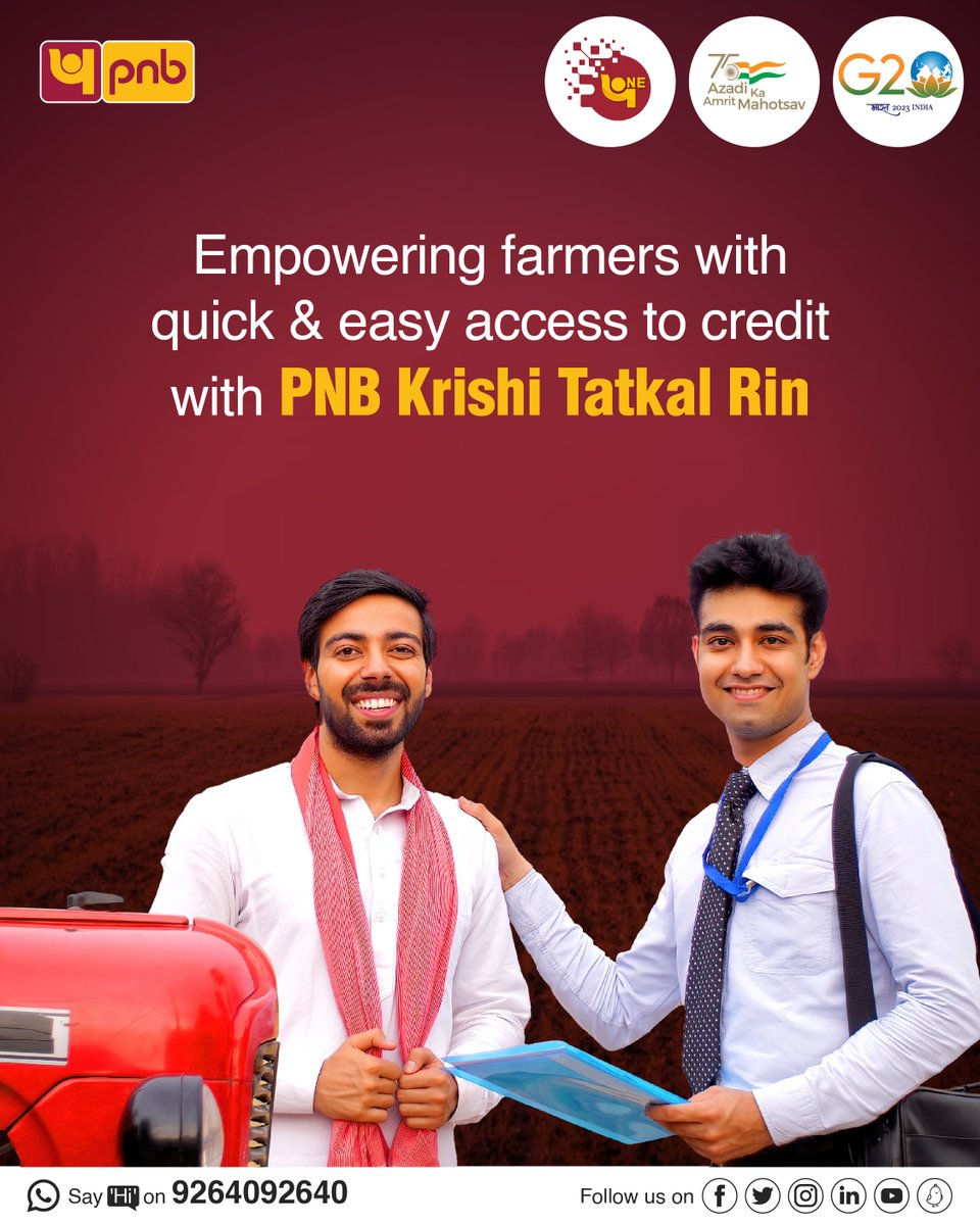 Sowing the seeds of progress for farmers with PNB Krishi Tatkal Rin! To apply online, head to the link: digitallending.pnbindia.in

#KrishiTatkal #AgricultureLoan