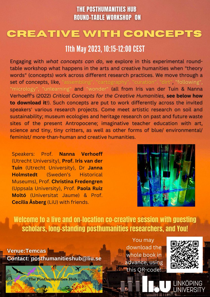 The Posthumanities Hub (@posthumanitiesh) on Twitter photo The Posthumanities Hub round-table workshop On "Creative with concepts"
11th May, 10:15-12:00 CEST, Linköping University, Temahuset, Temcas.
<a href="/PosthumanitiesH/">The Posthumanities Hub</a> The Posthumanities Hub round-table workshop On "Creative with concepts"
11th May, 10:15-12:00 CEST, Linköping University, Temahuset, Temcas.
<a href="/PosthumanitiesH/">The Posthumanities Hub</a>