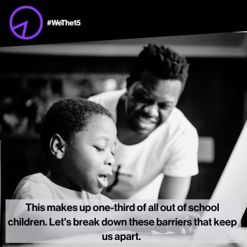 WeThe15's tweet image. Education is a human right but not everyone has access to free education. People with disabilities are particularly at risk of being left behind. 

Let's break down these barriers that keep us apart. 

#WeThe15 #PersonsWithDisabilities