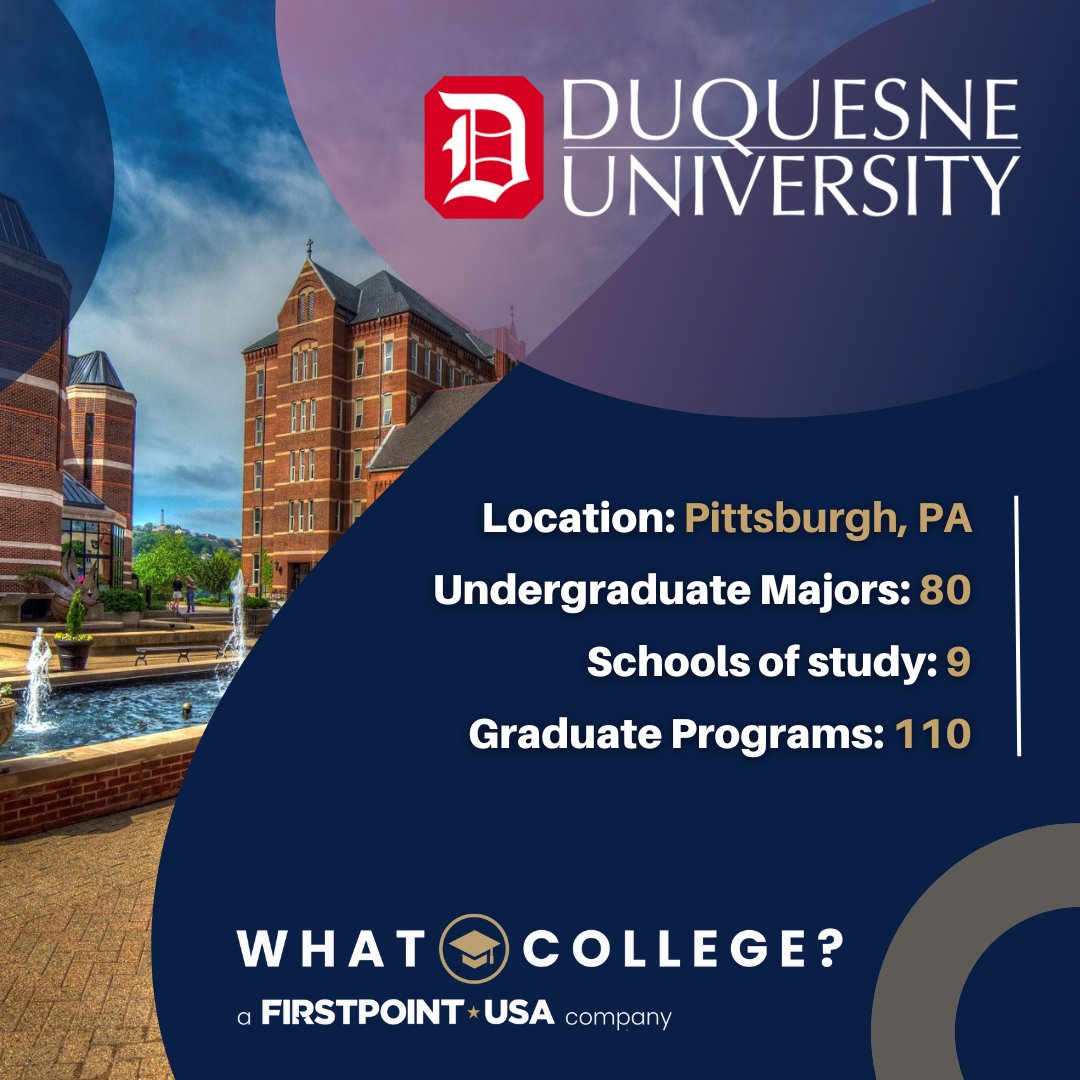 WhatCollege_com's tweet photo. With over 140 years of history as a top Institution in Pennsylvania, our partner institution Duquesne University has a rich and successful history of academic excellence as one of the top 100 undergraduate schools of it's kind.

For more information: https://t.co/8AIWdPADtj https://t.co/TrCe6Hh9Zh