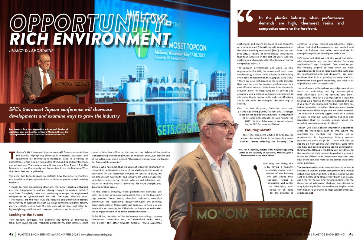Plastics_Mag's tweet image. Opportunity-Rich Environment - SPE Thermoset Division Topcon conference will showcase developments and examine ways to grow the industry.

Full article: 7998076a.flowpaper.com/SPEPEMagazineM…

#Plastics #PlasticsEngineering #Thermoset #Resins