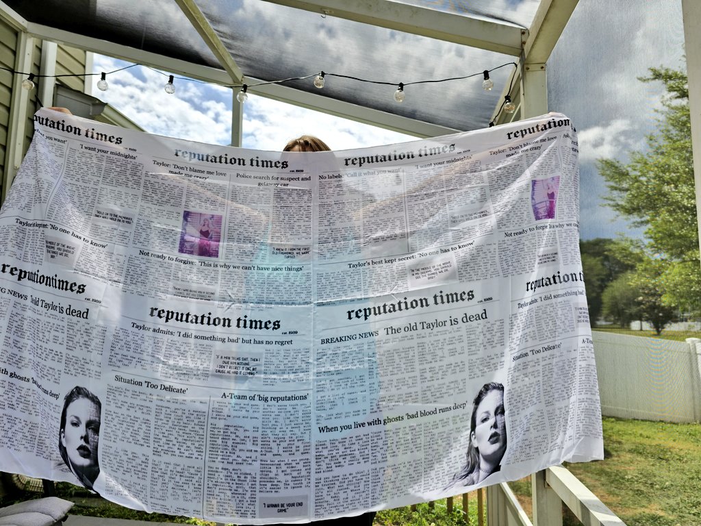 I interrupt my regularly scheduled news tweets out of excitement. Combined my love for journalism and music to design mock-up newspapers based on Swift's Reputation album... A shawl fit only for a reporter &amp; swiftie fan 📰✨️ See you in Nashville Friday <a href="/taylorswift13/">Taylor Swift</a> #erastour