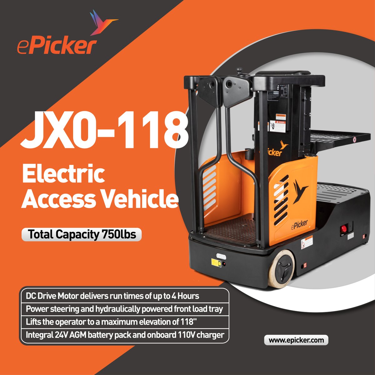 ePickerLifts's tweet photo. JX0-118 Electric Access Vehicle from ePicker. A compact and flexible solution for environments looking to replace ladders and improve productivity. 
https://t.co/qoUWnDvr4F https://t.co/fRdtuuxGrj