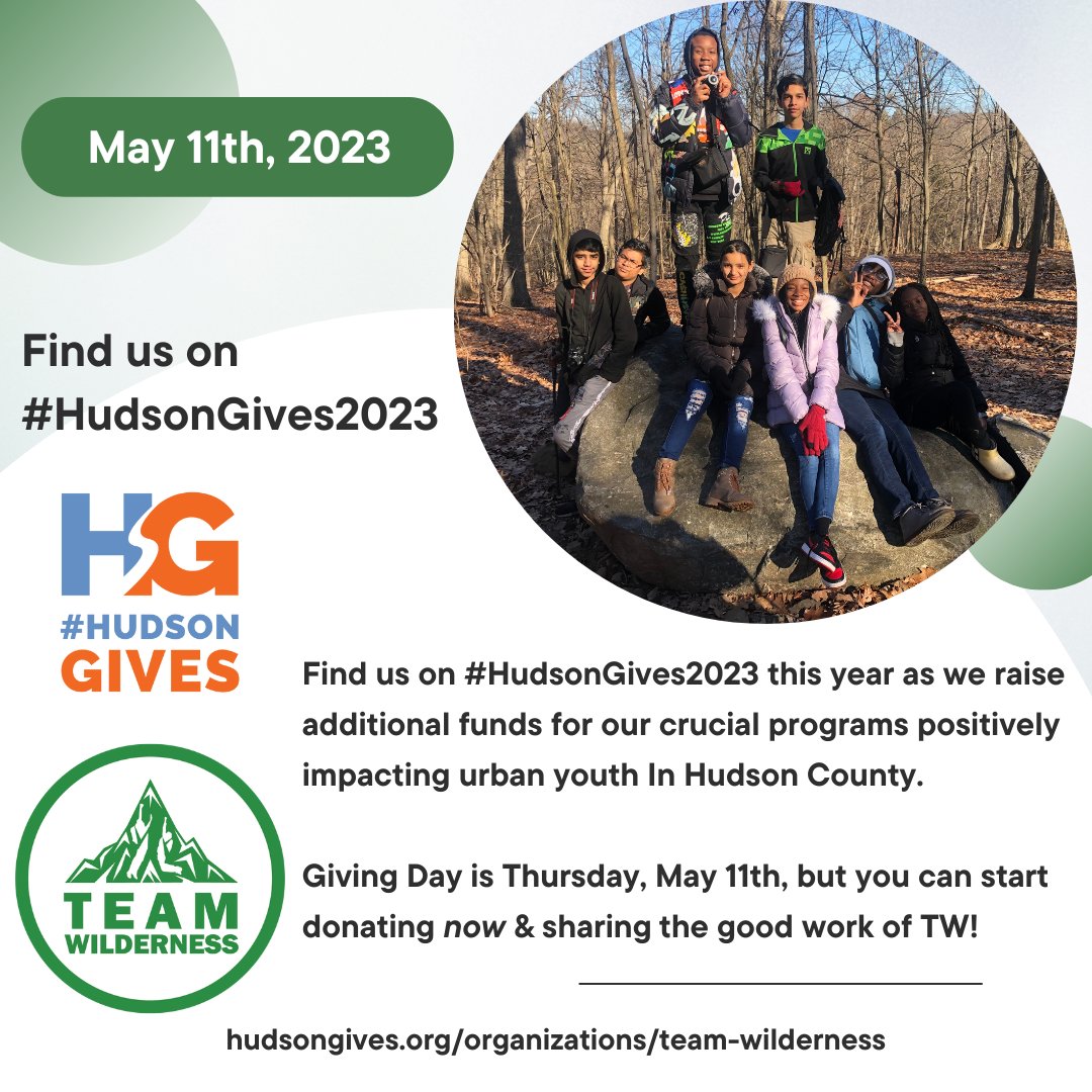 #HudsonGives2023 is on May 11th! Join us as we raise additional funding for Team Wilderness as we continue to positively impact urban youth in Hudson County. 

Visit our giving page at hudsongives.org/organizations/… to learn more about what we do in Hudson County, every single day.