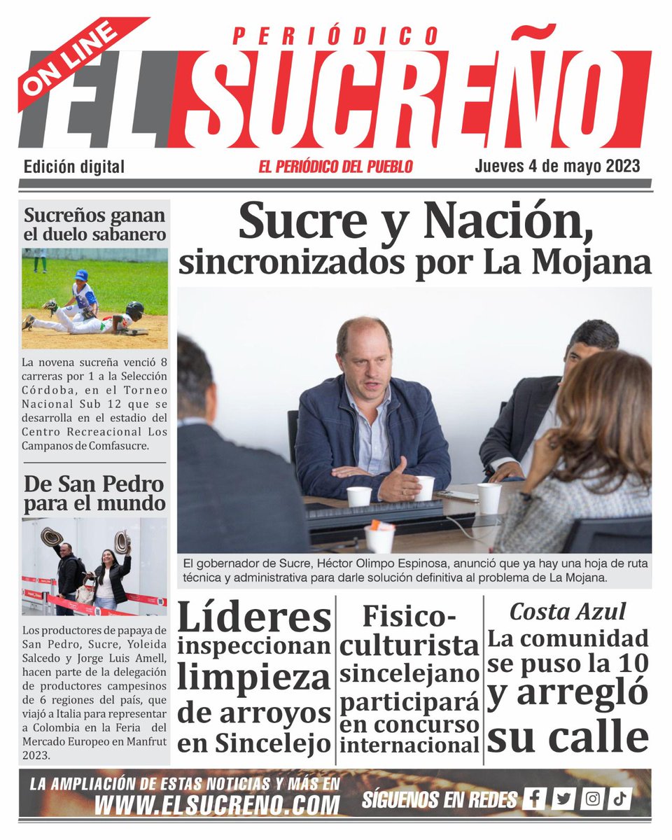 Portada de la edición digital del periódico <a href="/elsucrenoweb/">El Sucreño</a> de hoy jueves 4 de mayo, encuentre toda la información en:
elsucreno.com