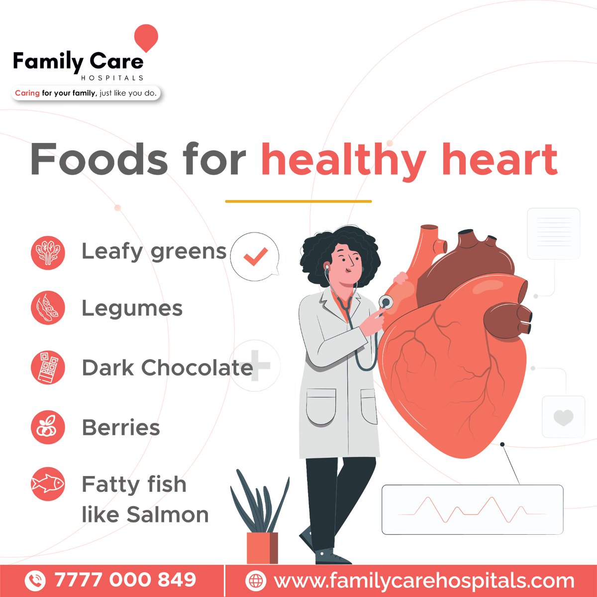 Do you want to keep your heart healthy? 

Begin with your diet! For more information contact us @ +91 7777 000 849

#familycarehospitals #heartfood #healthyeating #PristynCare #healthydiet #eatwellbewell #foodforhealth #hearthealthyfoods #healthylifestyle #healthandwellness