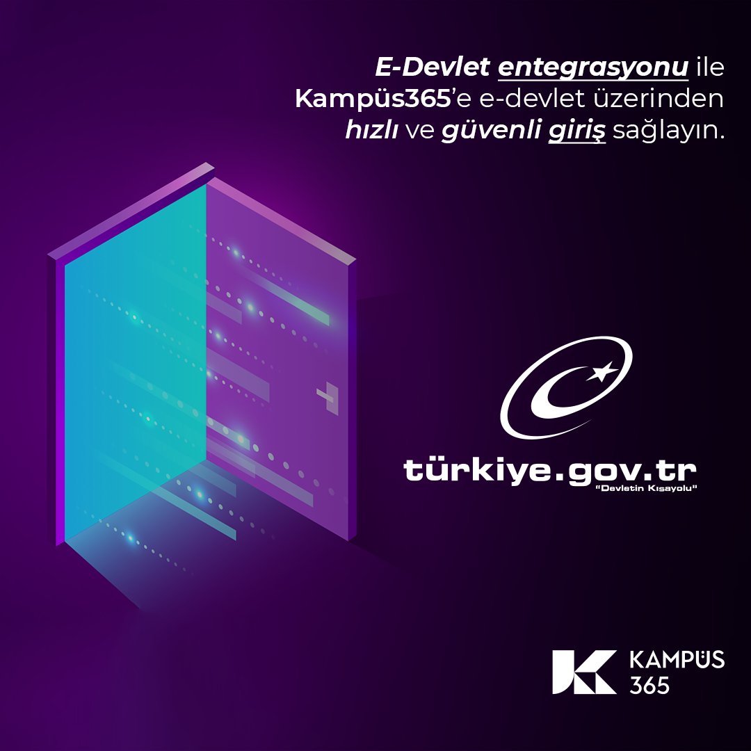 E-Devlet entegrasyonu ile Kampüs365’e e-devlet üzerinden hızlı ve güvenli giriş sağlayın.

#Kampüs365 #Webinar #Sınıf365 #SanalSınıf #virtualclassroom #EEğitim #EÖğrenme #ELearning #ELearn #EDers #UzaktanEğitim #onlineöğrenme #MobilÖğrenme #CanlıDers #onlineders #canlıeğitim
