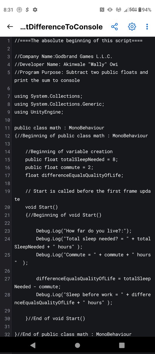 WallyOwi30's tweet image. C sharp/ Unity Tutorial: Subtraction with two public floats and print the difference to console.
#csharpdeveloper #unityprogrammer #csharpcoders