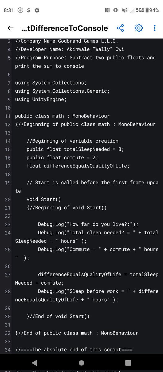 WallyOwi30's tweet image. C sharp/ Unity Tutorial: Subtraction with two public floats and print the difference to console.
#csharpdeveloper #unityprogrammer #csharpcoders