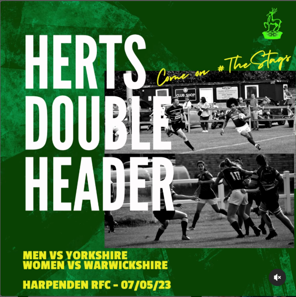 Don't forget that there is a Championship double-header this Sunday 7th May at Harpenden with the men at 15:00 in the Bill Beaumont County Championship. £10 entry (free from half time) followed by the women who play at 17:30 in the Gill Burns County Championship.