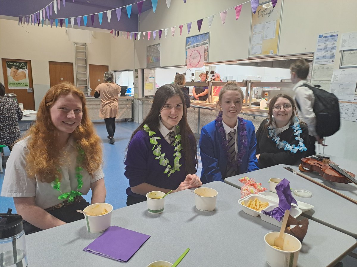 shsheadstudents's tweet photo. School Gala Lunch! 🎊 Thank you to Mrs Main and SLT for organising a great lunctime filled with music (featuring the amazing staff band Mrs GoodBAND and Ceilidh) and great food as well as flower garlands! 🌸 #gala https://t.co/m4371gwiIj