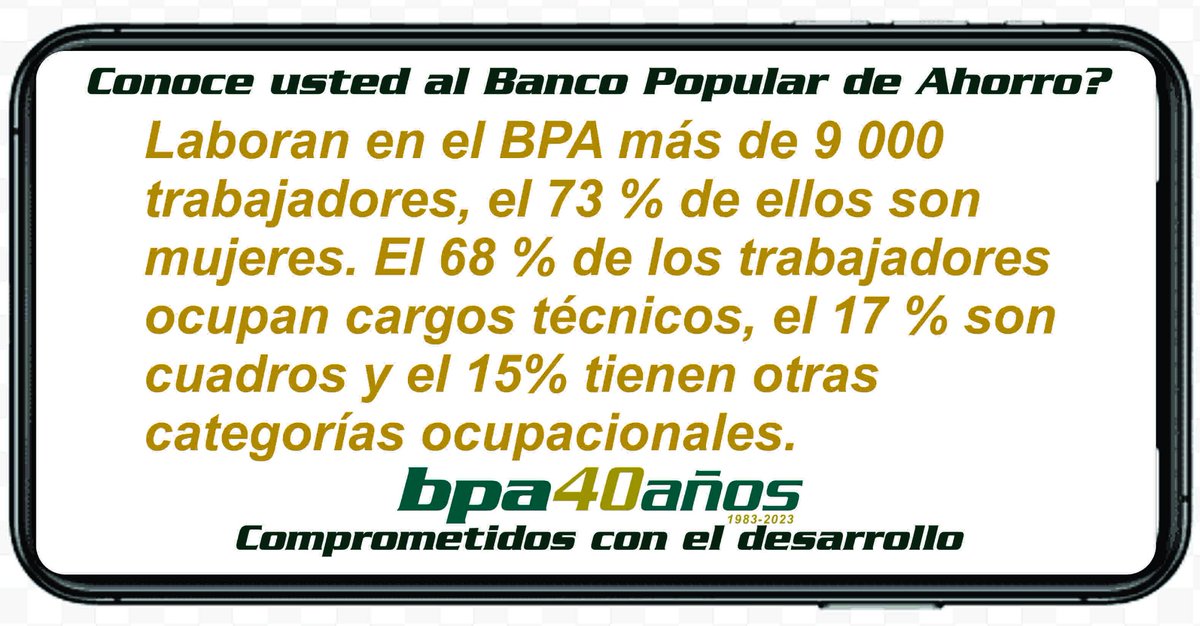 El próximo 18 de mayo el Banco Popular de Ahorro cumplirá 40 años de creado, una institución financiera con una larga experiencia, que nos posiciona para un mejor futuro de los clientes y de la economía nacional.
#ComprometidoConElDesarrollo
#BPA40