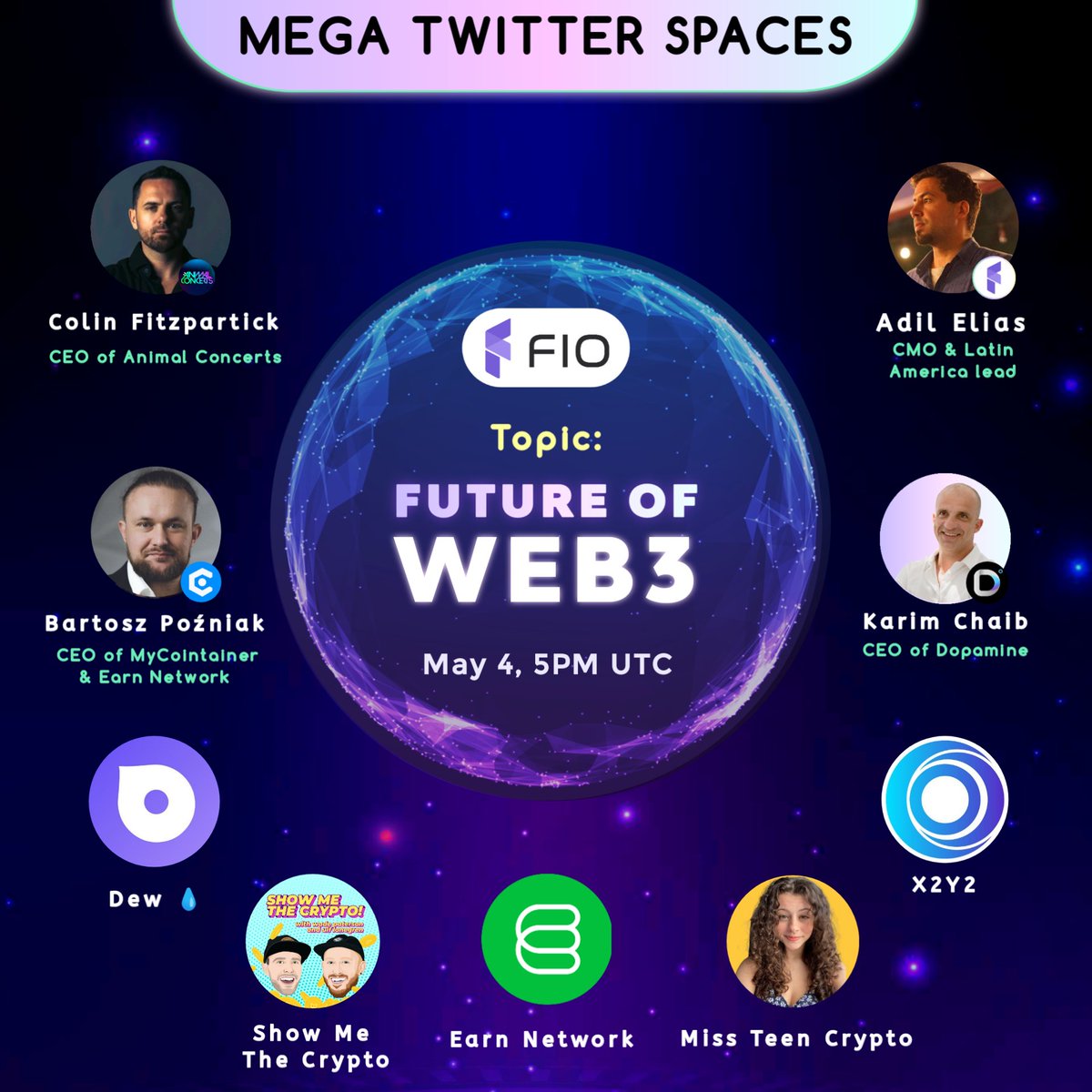 🎙️MEGA TWITTER SPACE Join us today at 5 PM UTC for a fascinating talk and  discuss all things Web3! Guests: 🤜@bartekpozniak 🤜@itsearnnetwork  🤜@mycointainercom 🤜@myDopamineApp 🤜@collymonster 🤜@the_x2y2 🤜@Dew_HQ  🤜@missteencrypto 🤜@ShowCrypto ...