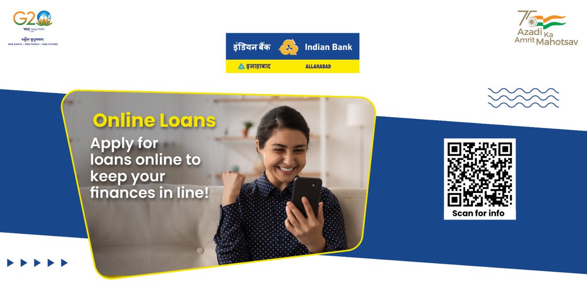 A few clicks and you are all set to flourish! Now you can apply for Pre-Approved Personal Loan, Shishu Mudra Loan, IND DIGI KCC, IND DIGI Agri, and many more online. For more details, visit - bit.ly/415sjQd

#Indianbank #AmritMahotsav 

<a href="/dfs_india/">DFS</a>