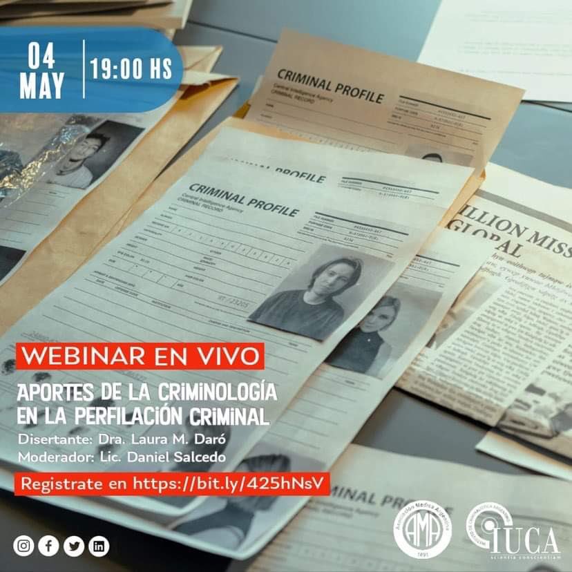 IUCA_Forense's tweet photo. 🎓💻 Webinar: "Aportes de la Criminología en la perfilación criminal
🗣️ Disertantes: Dra. Laura M. Daró
👥 Moderador: Lic. Daniel Salcedo
‼️Evento gratuito‼️
➡️ Registrate en https://t.co/6TVQwQCWLJ
#criminologia | #perfilcriminal | #criminalistica | #iuca | #webinar | https://t.co/vDesxtw7Qn