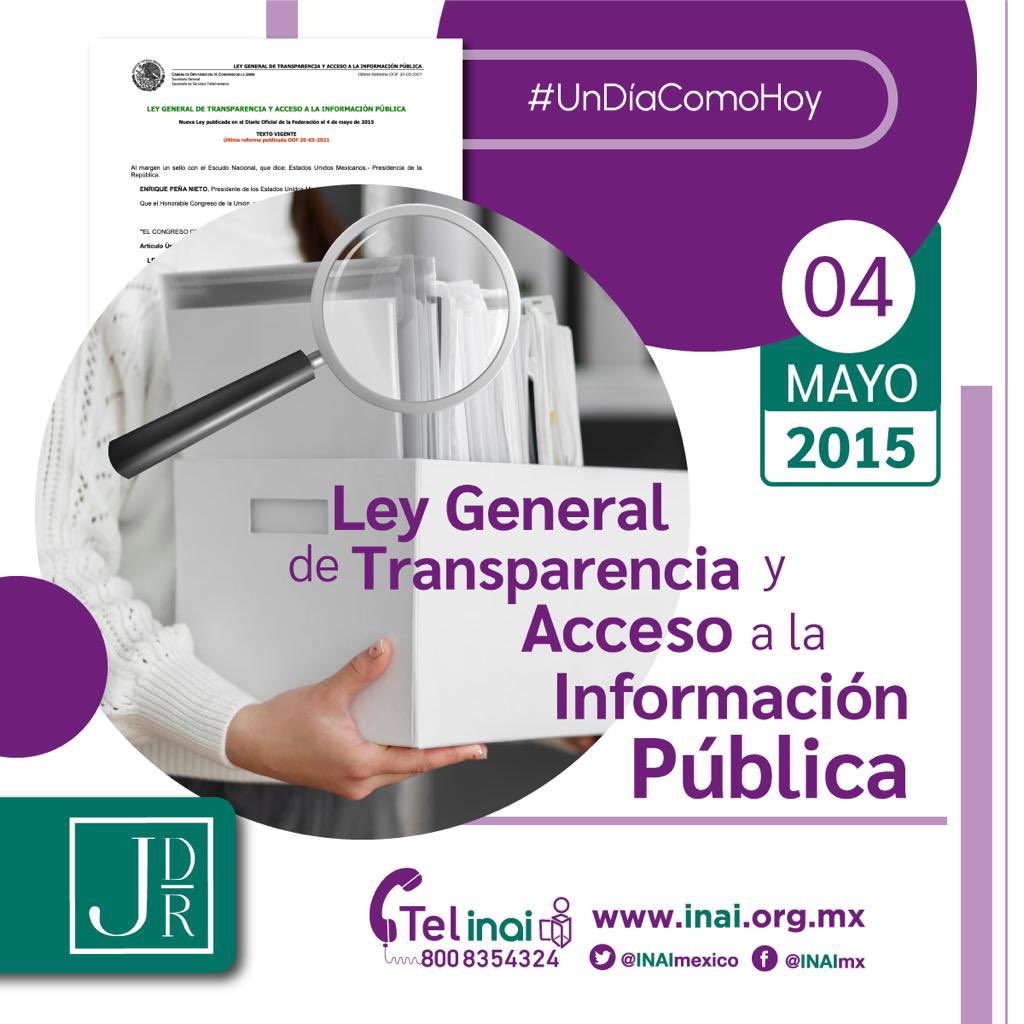 JulietDelrio's tweet photo. #UnDíaComoHoy de 2015 se publica en el @DOF_SEGOB la Ley General de Transparencia y Acceso a la Información Pública.
Sin duda, conocer la historia del derecho a saber nos permite entender lo que estamos defendiendo hoy en día: un logro de y para la sociedad mexicana. https://t.co/IiWILQTzOT