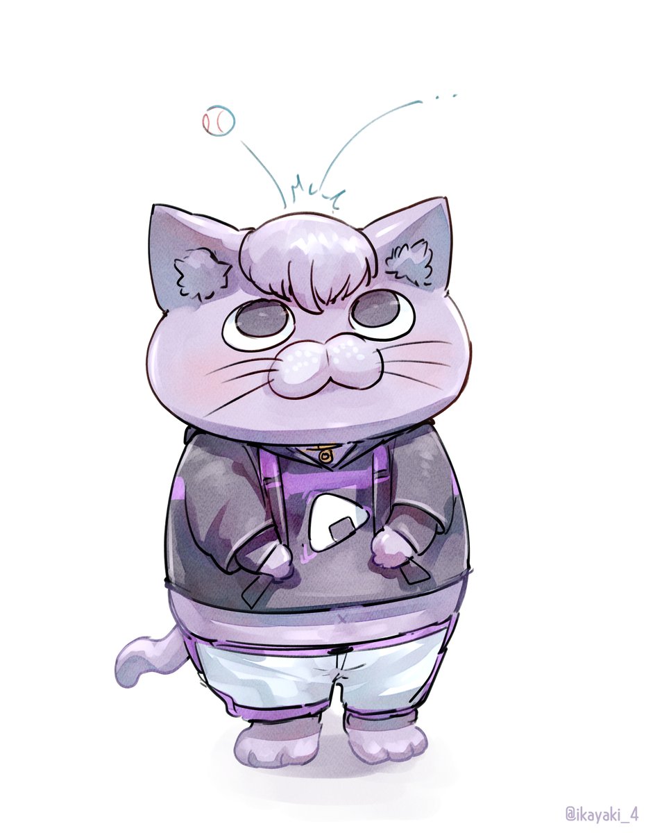 猫又おかゆ 「神岡おかにゃんズのマスコットキャラクターです #描いたよおかにゃん #絵かゆ」|IKAYAKI🦑🔥　呑み過ぎシリーズ📦💨✍🦑のイラスト
