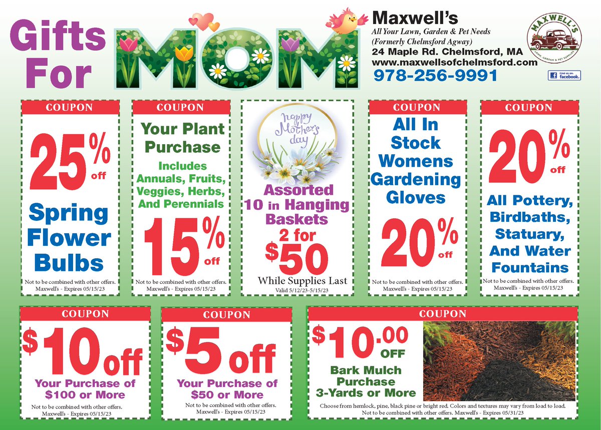 Maxwells01824's tweet photo. Sales Flyer just in time for Mother's Day - https://t.co/8ZujNETLrC https://t.co/NKxEqaLtSj