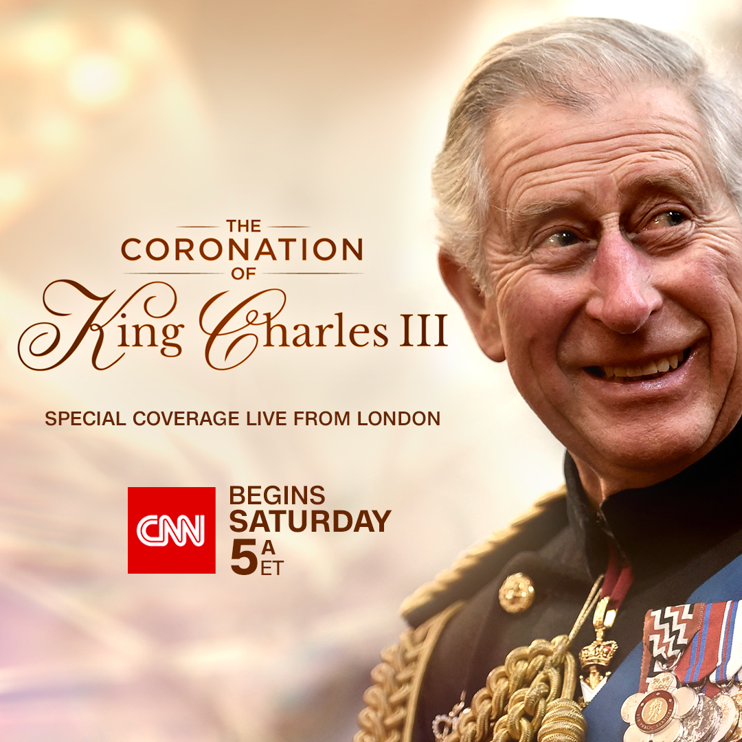 CNN's tweet photo. A once in a lifetime chance to watch the coronation of a king with the world. See every detail as King Charles III is crowned inside Westminster Abbey. The Coronation of King Charles III, special coverage begins Saturday at 5 a.m. ET on CNN https://t.co/Ij89Bmu5qM