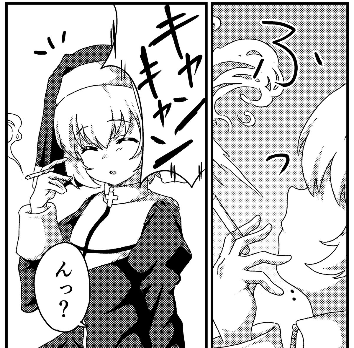 5\5(金) 東京ビッグサイトで開催される コミティア144 スペースNo.O58aにて  Twitterに載せたオリジナル漫画の 「シスターさんがコンビニでアルバイトする話」とそのオマケ描き下ろし漫画4Pを追加したコピー本を1部300円で頒布します。  画像は表紙とお気に入りのコマです。  よろしくお願いします!