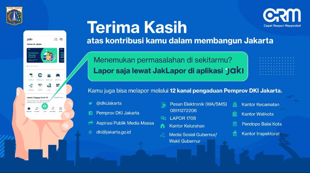 DKIJakarta's tweet photo. @eugene_panji91 Terima kasih atas laporan Anda. 
Laporan Anda sudah di proses dengan nomor TW23050409R8.

#EdukasiMasyarakat
#SuksesJakartaUntukIndonesia https://t.co/bt1C1UuRSQ
