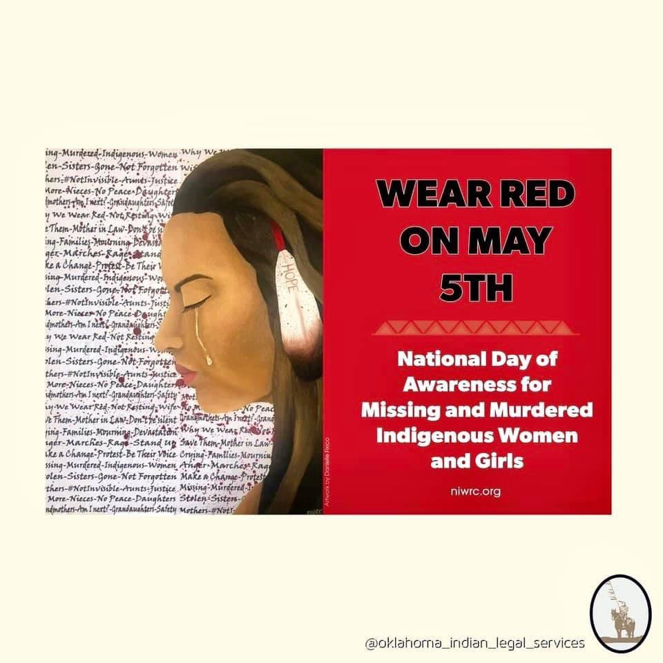 Wear red tomorrow May 5, to honor National Awareness Day for #mmiwawareness2023 #WarriorWomen #MMIW #NoMoreStolenSisters