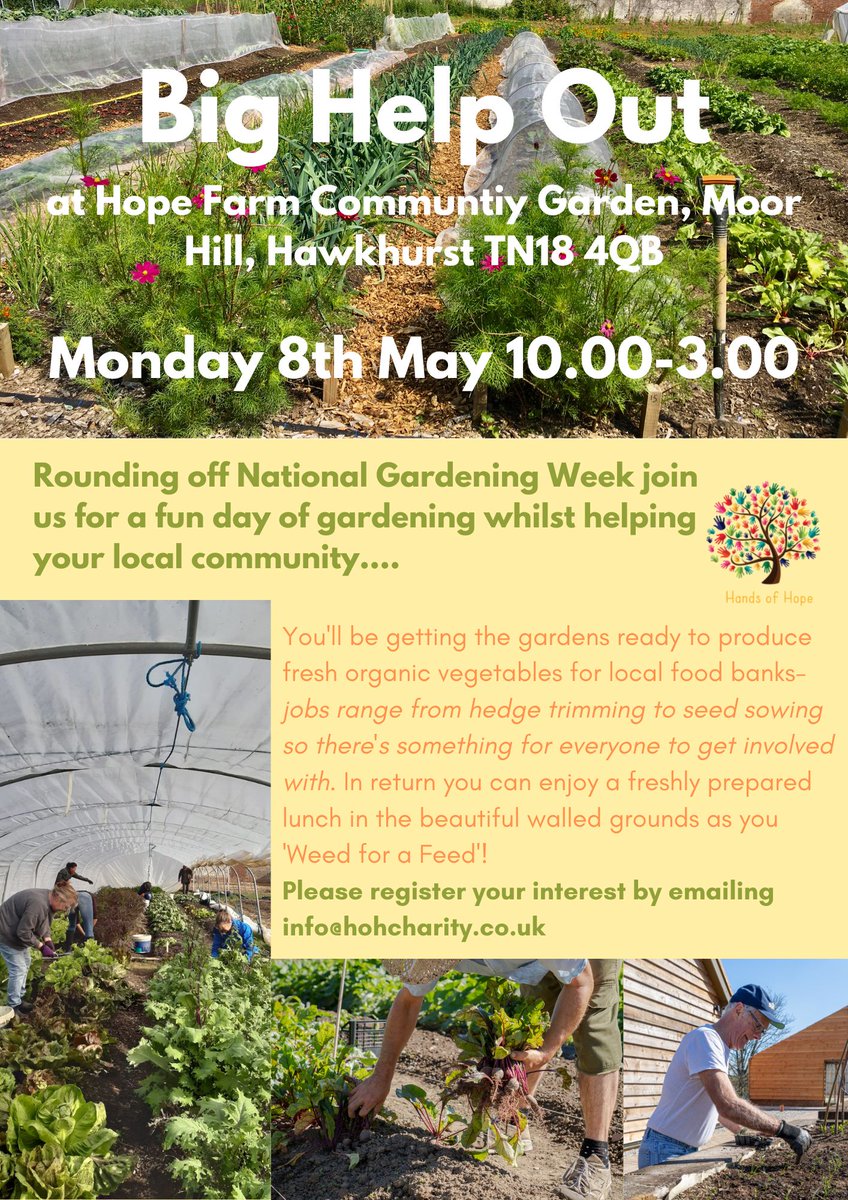 HandsofHopeUK's tweet image. It's National Gardening Week and, as we all know, there are so many benefits associated with being outside and connecting with nature, none more so, than growing your own food. Why not join the #BigHelpOut on Monday, 8th May, at Hope Farm Community Garden #growyourownfood