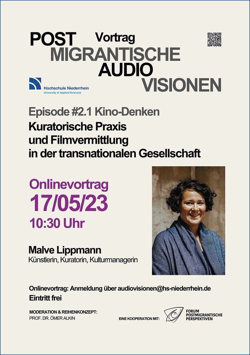 Hochschule Niederrhein, Fachbereich Sozialwesen (@sozialwesenhsnr) on Twitter photo Kuratorische Praxis und Filmvermittlung in der transnationalen Gesellschaft
mit Malve Lippmann
Mi / 17.05.2023 / 10:30 Uhr
online / zoom
Anmeldung per Mail:
audiovisionen@hs-niederrhein.de
Kooperation:
hs-niederrhein.de/sozialwesen/fo…
#wirsindsozialwesen #politik #kultur #bildung Kuratorische Praxis und Filmvermittlung in der transnationalen Gesellschaft
mit Malve Lippmann
Mi / 17.05.2023 / 10:30 Uhr
online / zoom
Anmeldung per Mail:
audiovisionen@hs-niederrhein.de
Kooperation:
hs-niederrhein.de/sozialwesen/fo…
#wirsindsozialwesen #politik #kultur #bildung